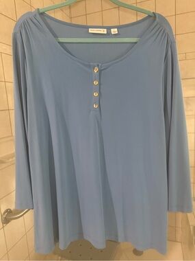 Susan Graver Light Blue Long-Sleeve Henley Top